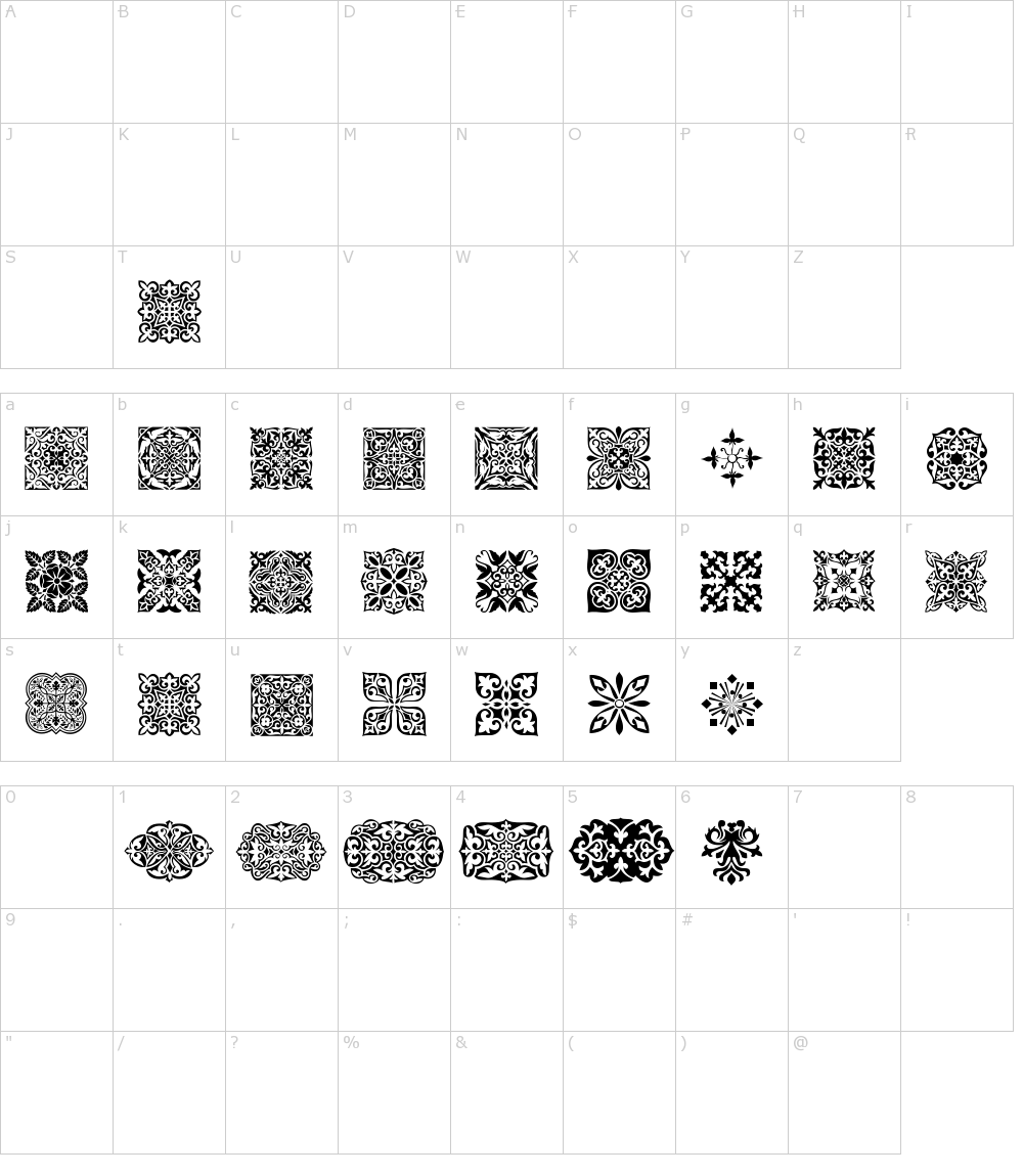 Zeichen der Schriftart: SL Square Ornaments