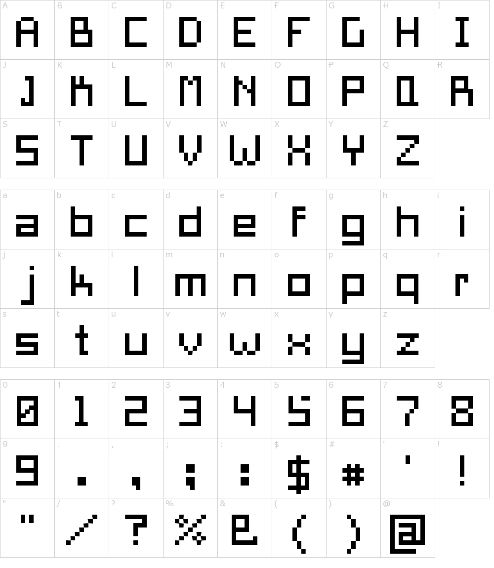 Caracteres de la fuente - Pixel Square