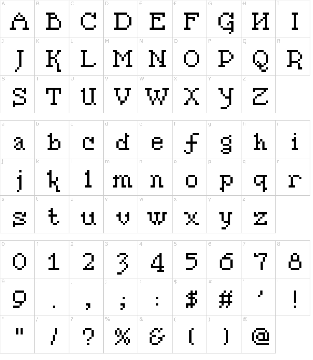 Caratteri del Font - Pixel Sleigh