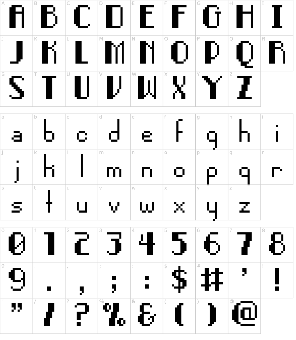 Caracteres de la fuente - Pixel Noir