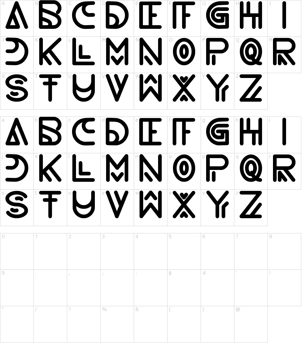 Caratteri del Font - Never Ending Maze