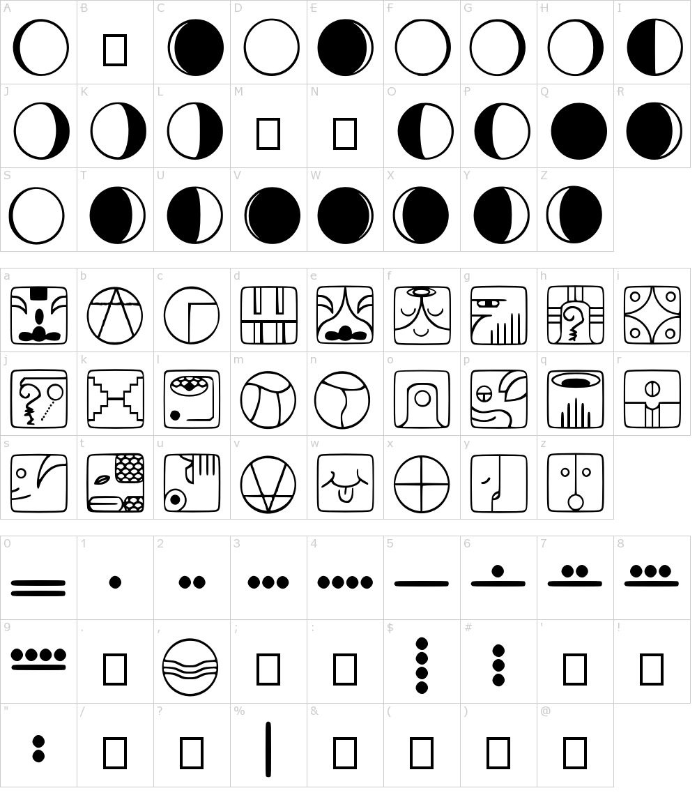 フォントの文字: Tzolkin