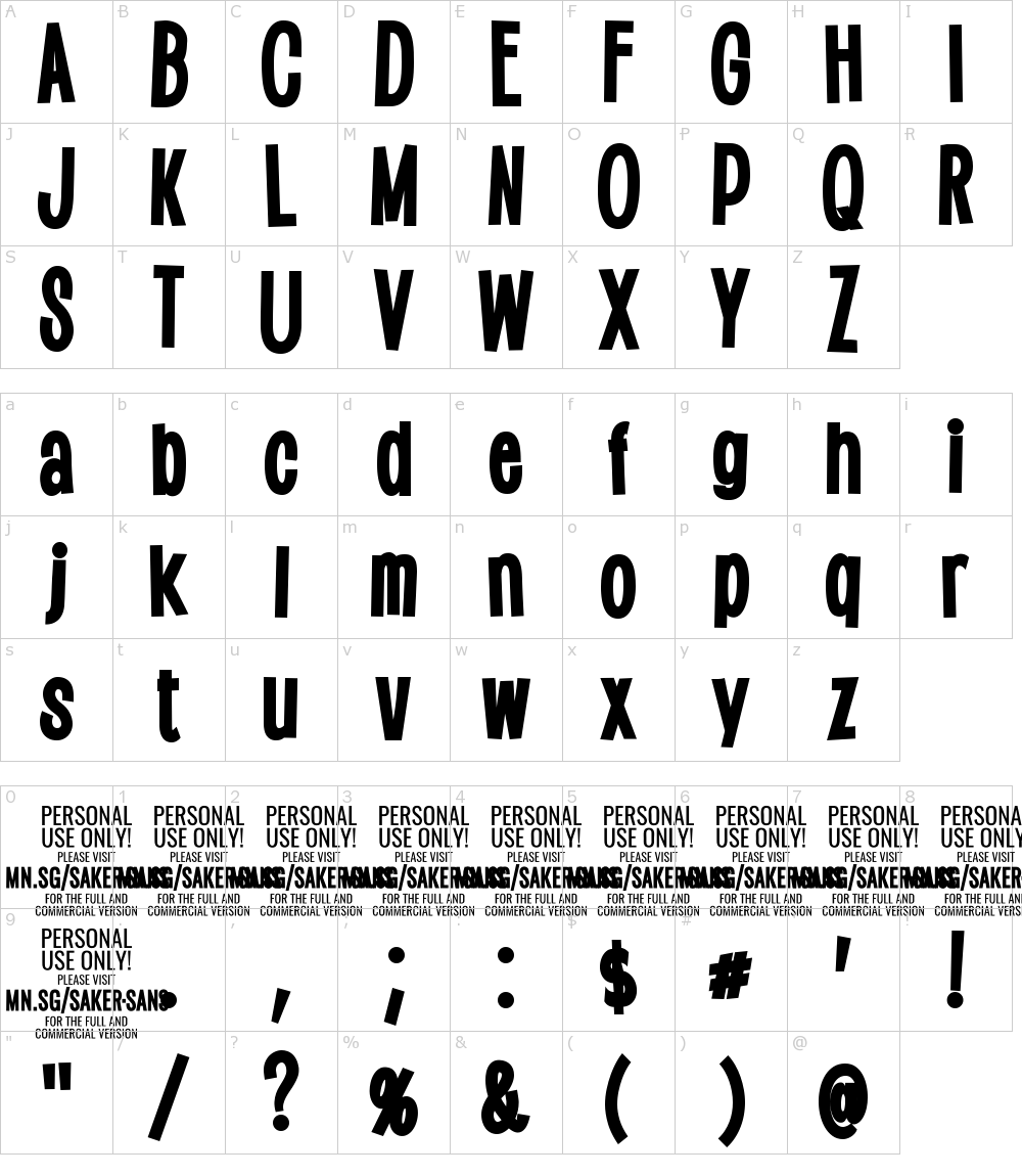 Characters: Saker Sans Font