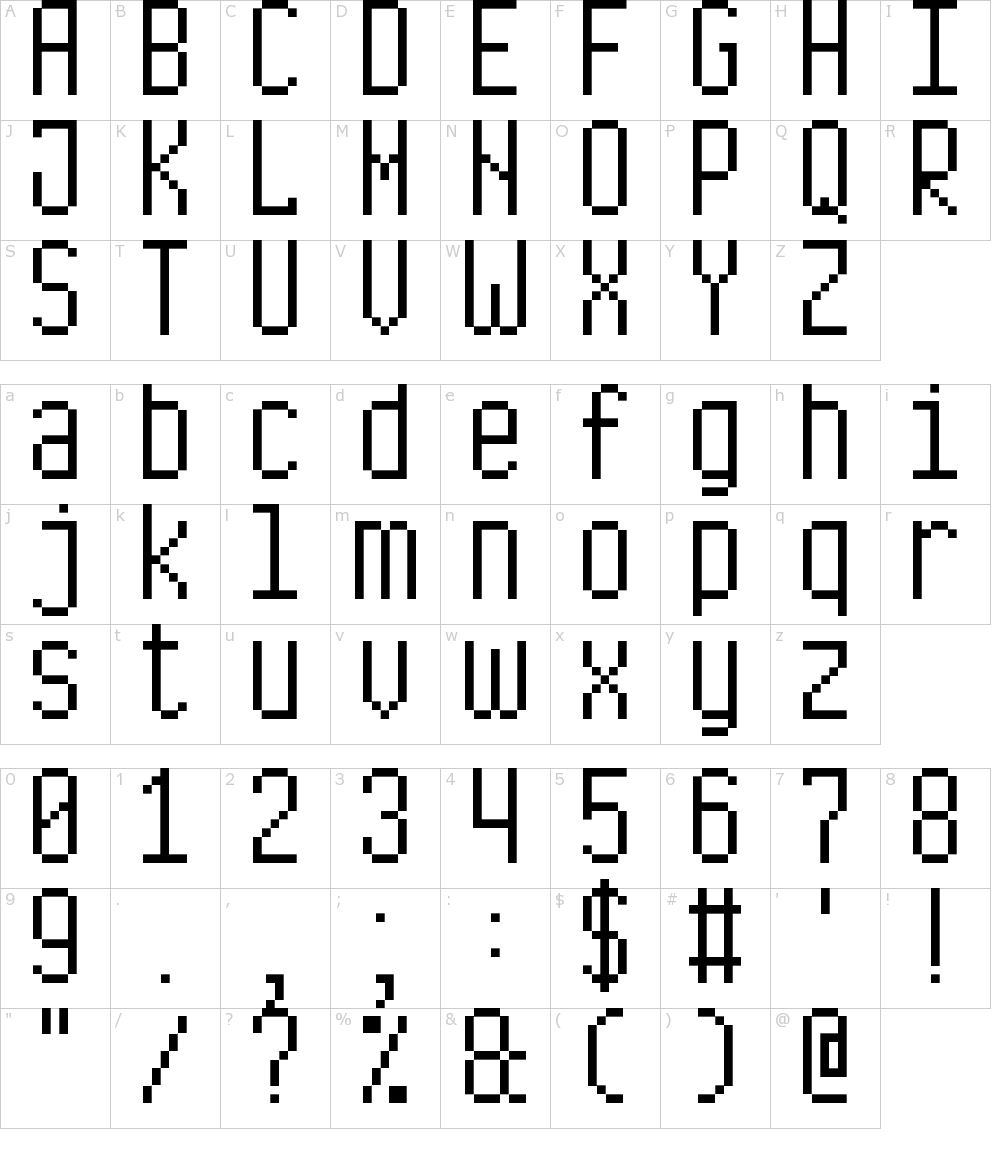 Caracteres da fonte - Long Pixel-7
