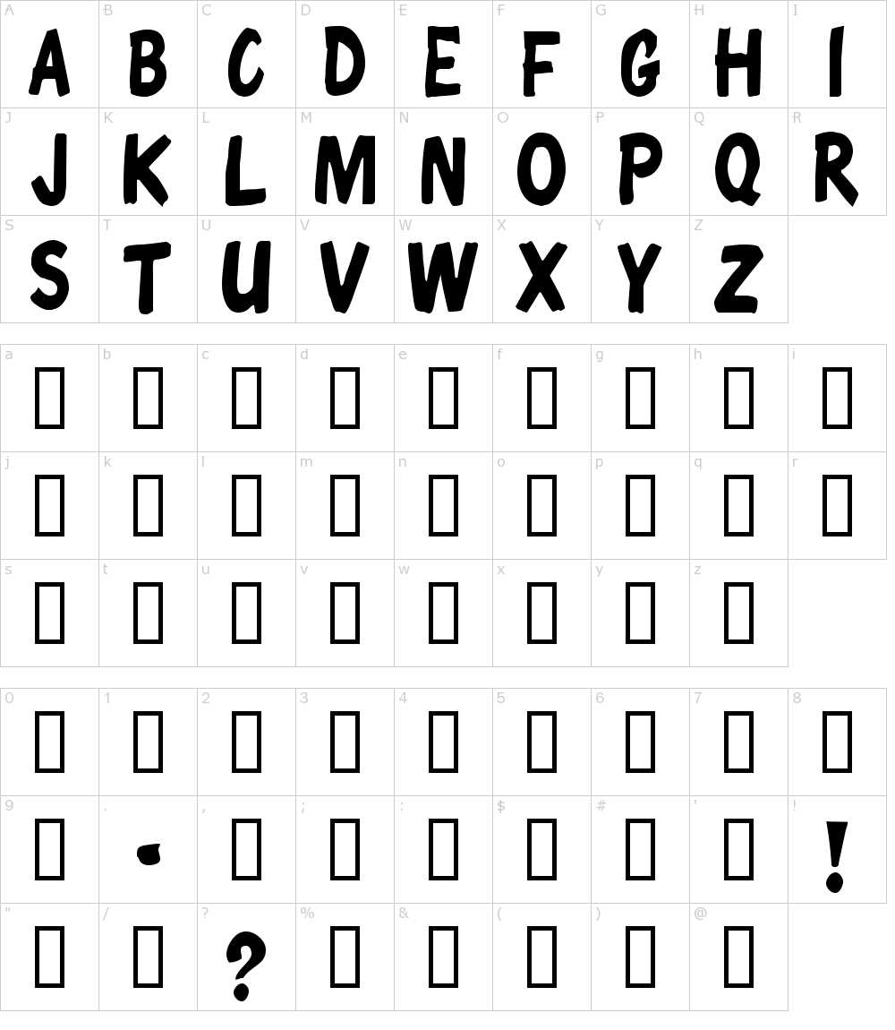 Zeichen der Schriftart: Chunky Comix