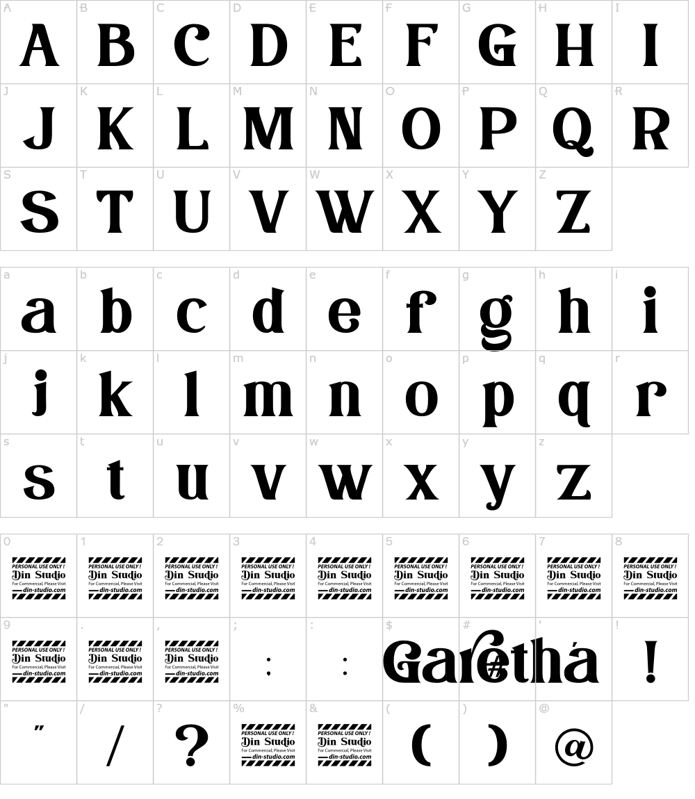 フォントの文字: Garetha