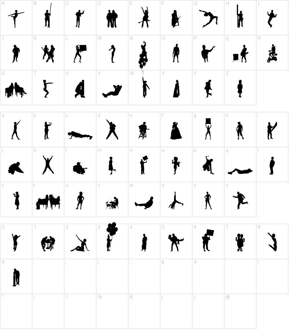フォントの文字: Human Silhouettes Three