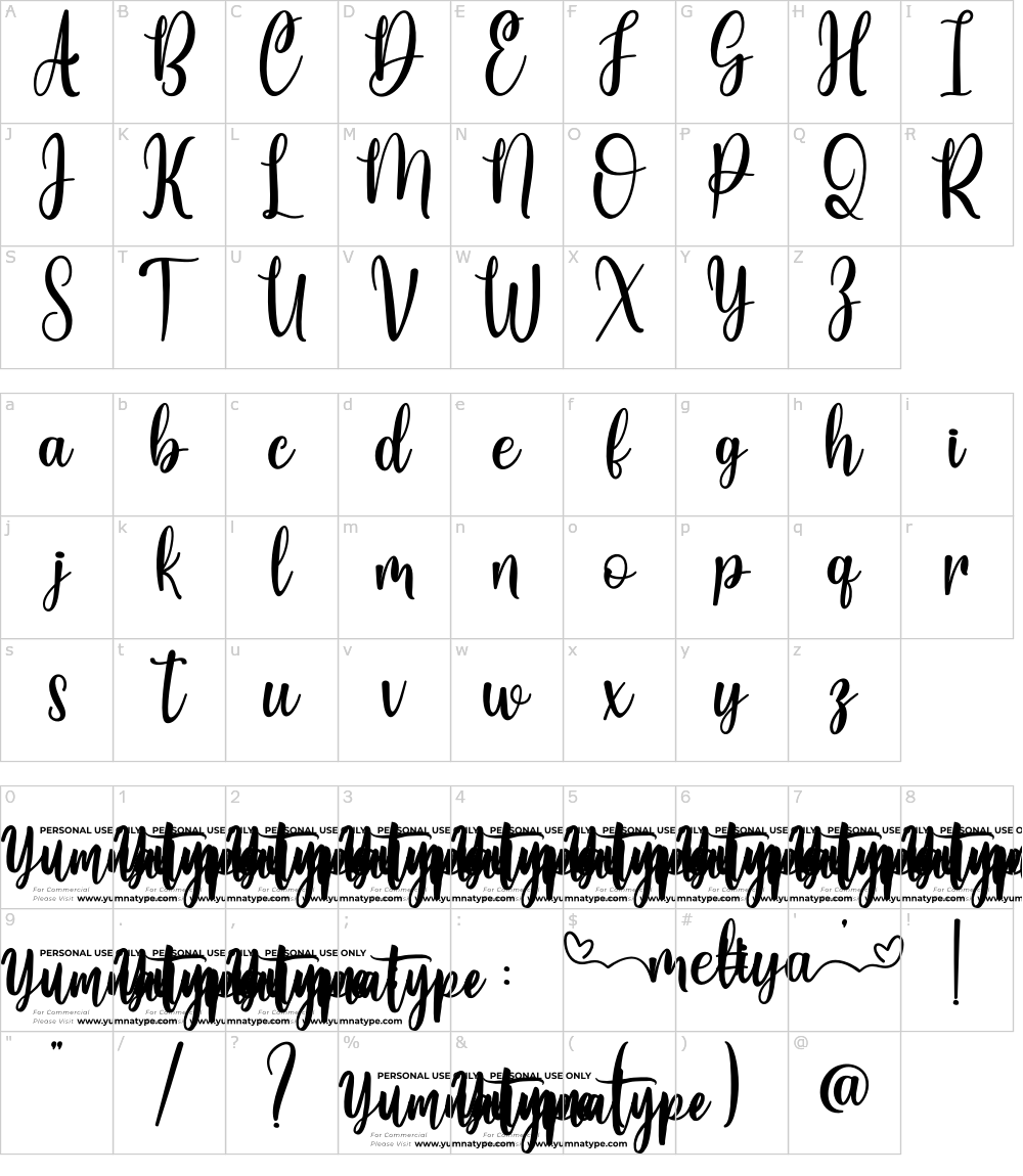 フォントの文字: Meliya