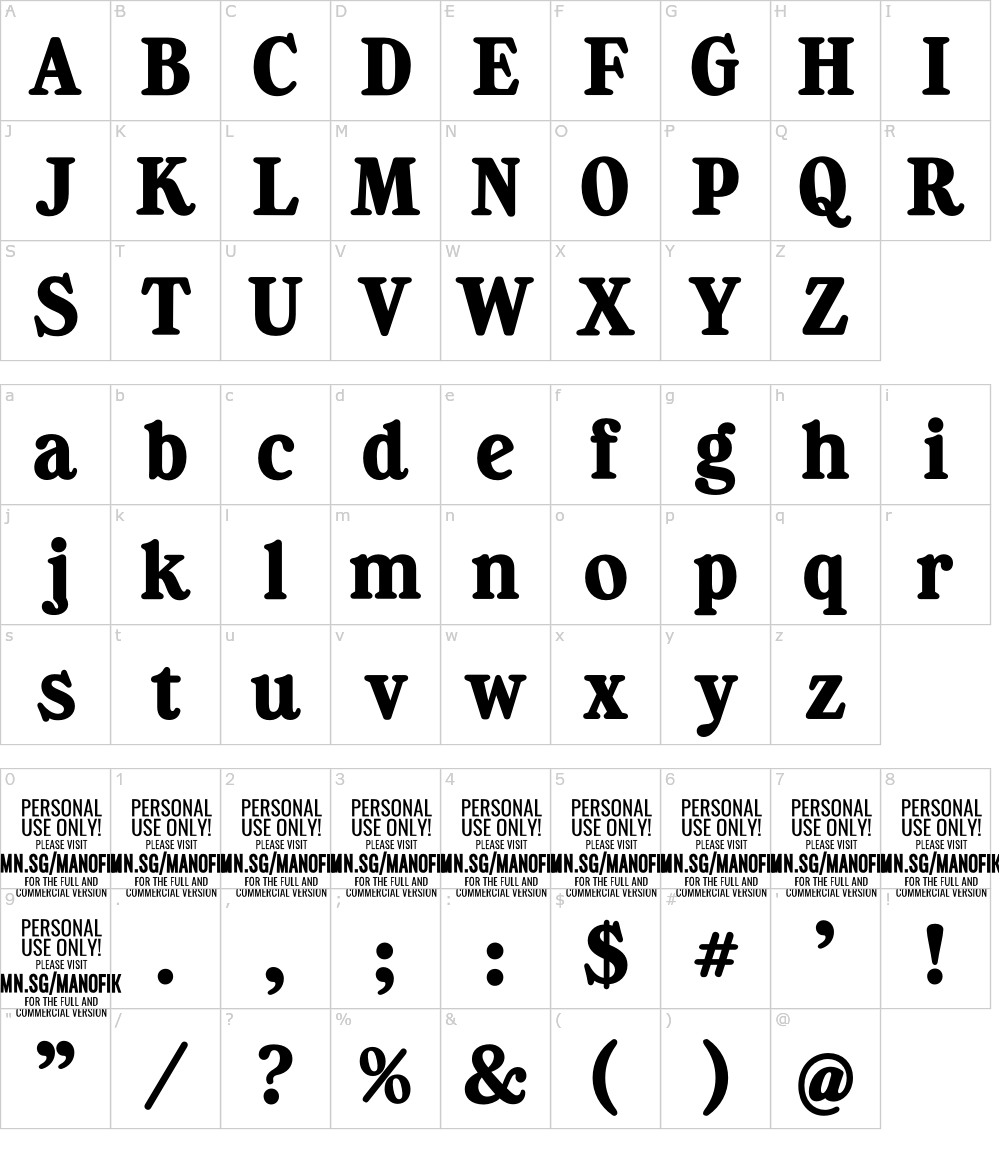 フォントの文字: Manofik