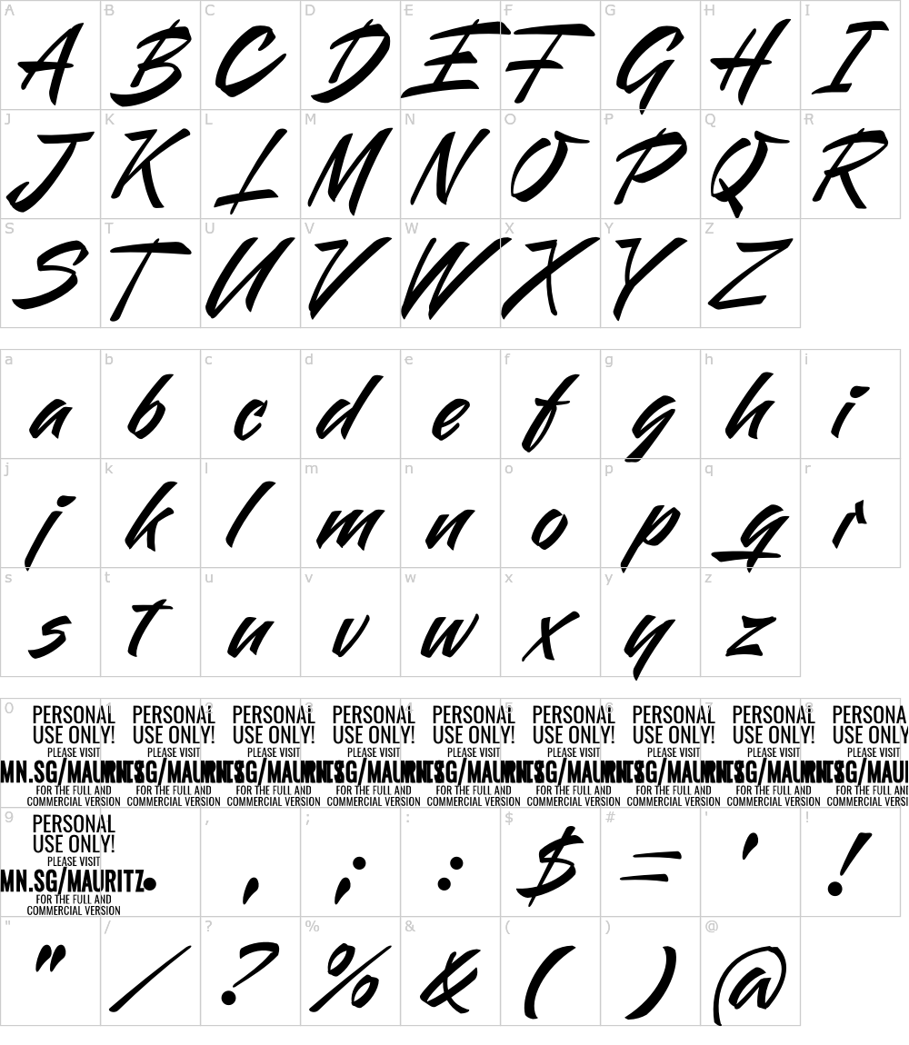 フォントの文字: Mauritz Sans
