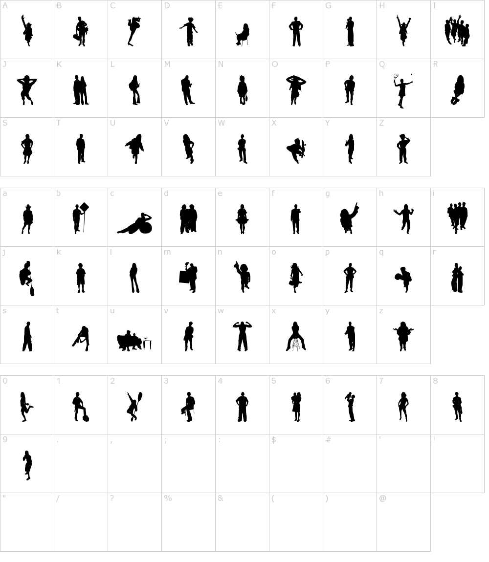 フォントの文字: Human Silhouettes Free Six