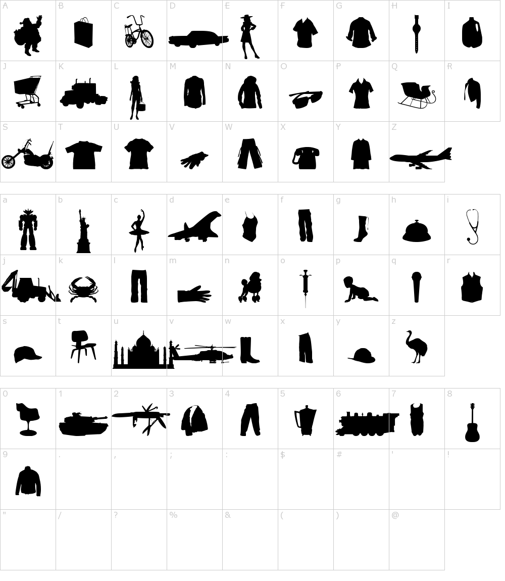 フォントの文字: Mixed Silhouettes Free vol 3