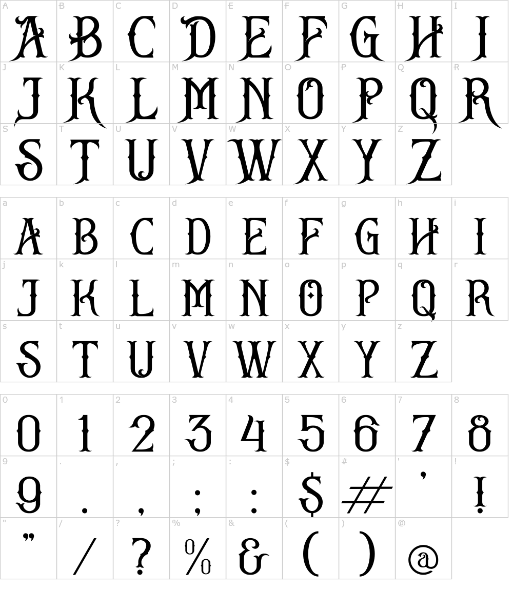 フォントの文字: Megistica Dreams