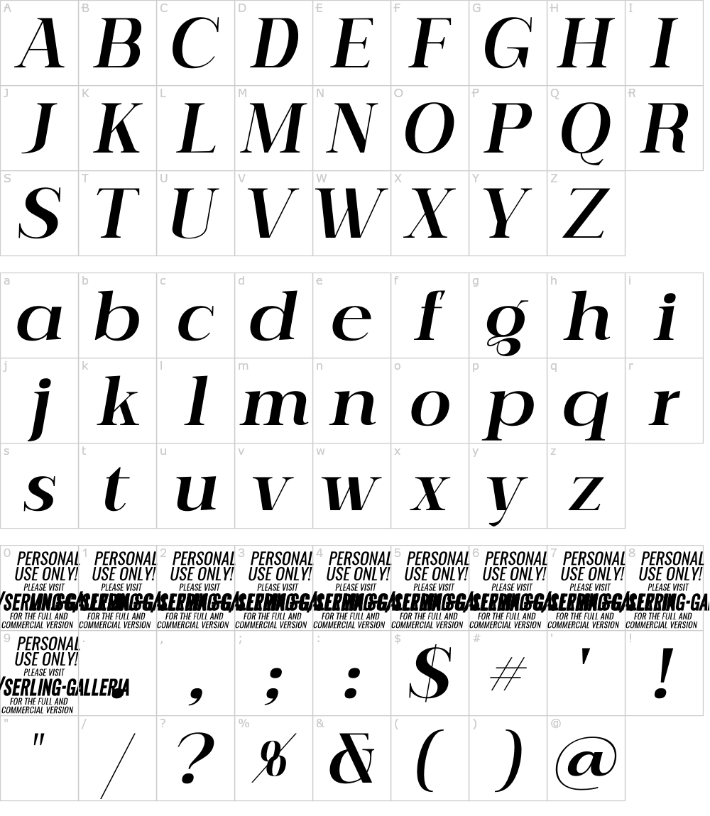 フォントの文字: Serling Galleria