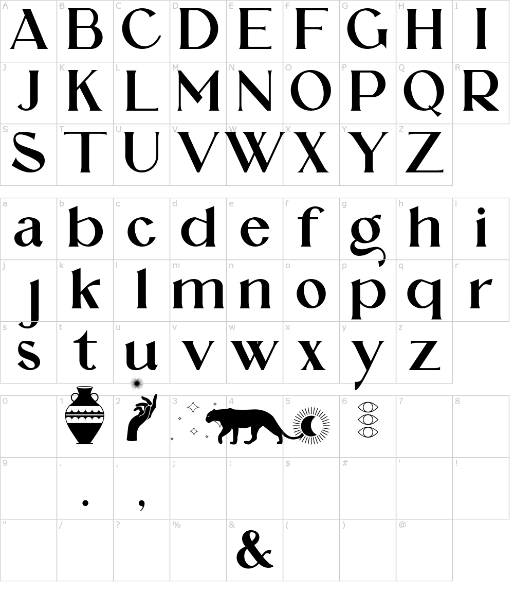 フォントの文字: Aqrada