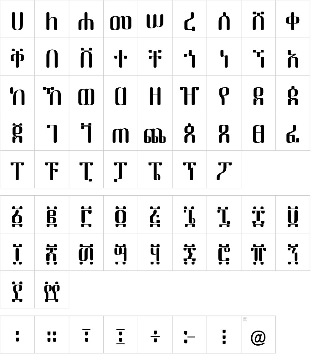 Characters: Ethiopic Zelan Font