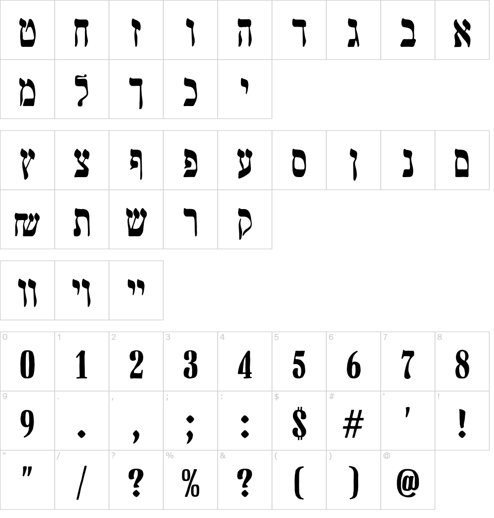 フォントの文字: Yiddishkeit Bold