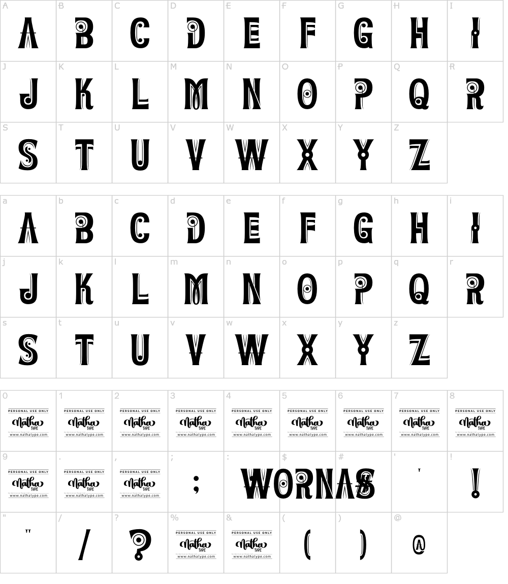 フォントの文字: Wornas