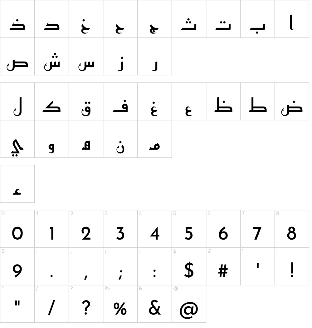 フォントの文字: Reem Kufi Ink