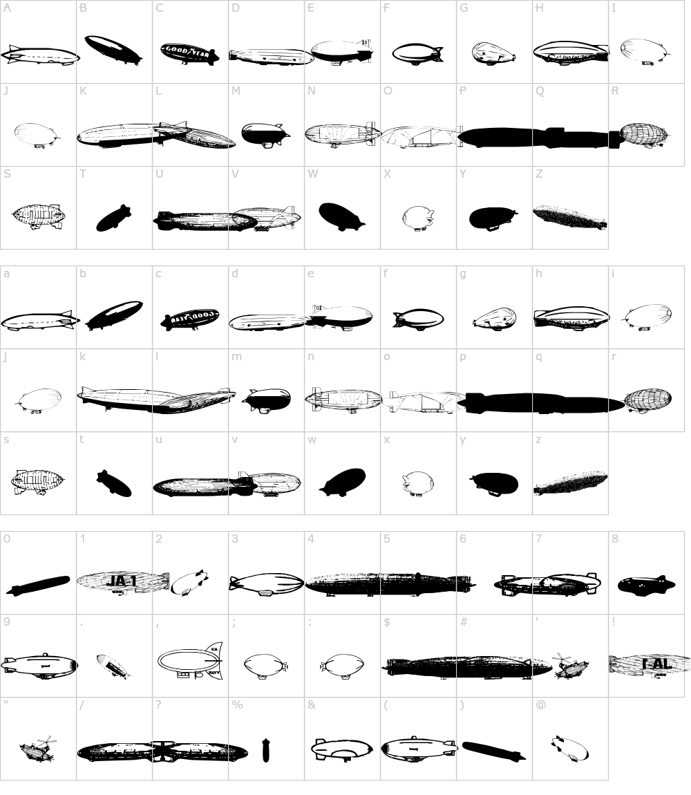 フォントの文字: Xeppelin