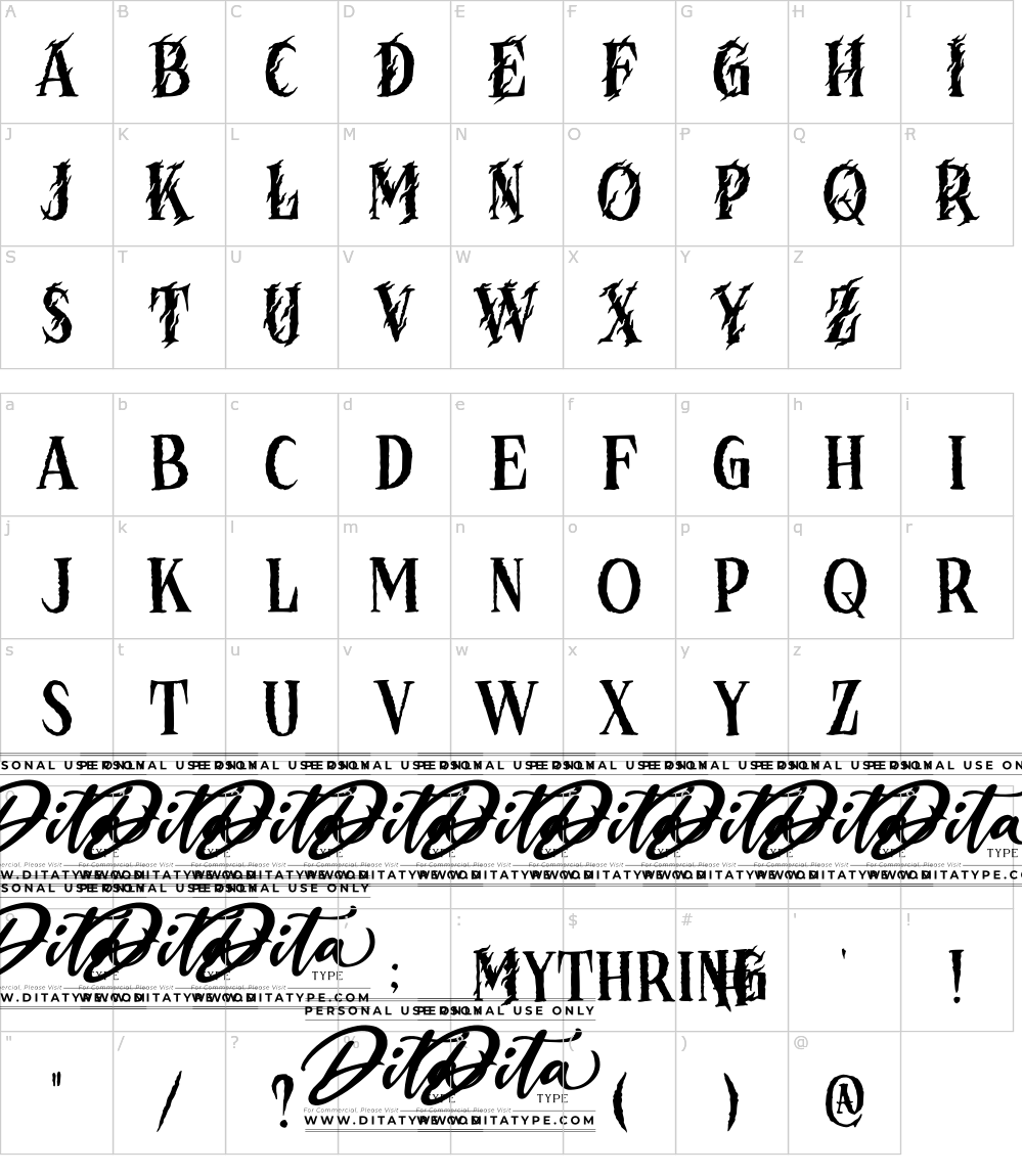 フォントの文字: Mythring