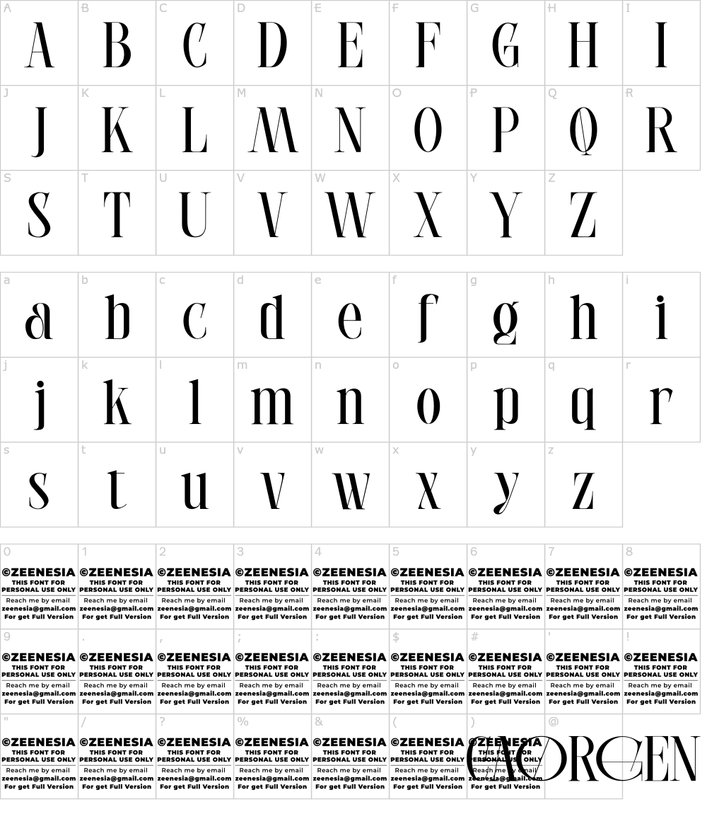 フォントの文字: Caorgen