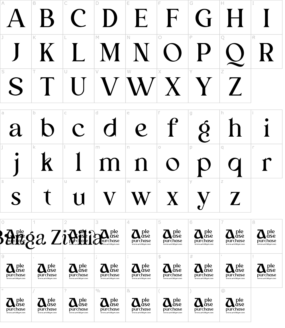フォントの文字: Bunga Zivilia