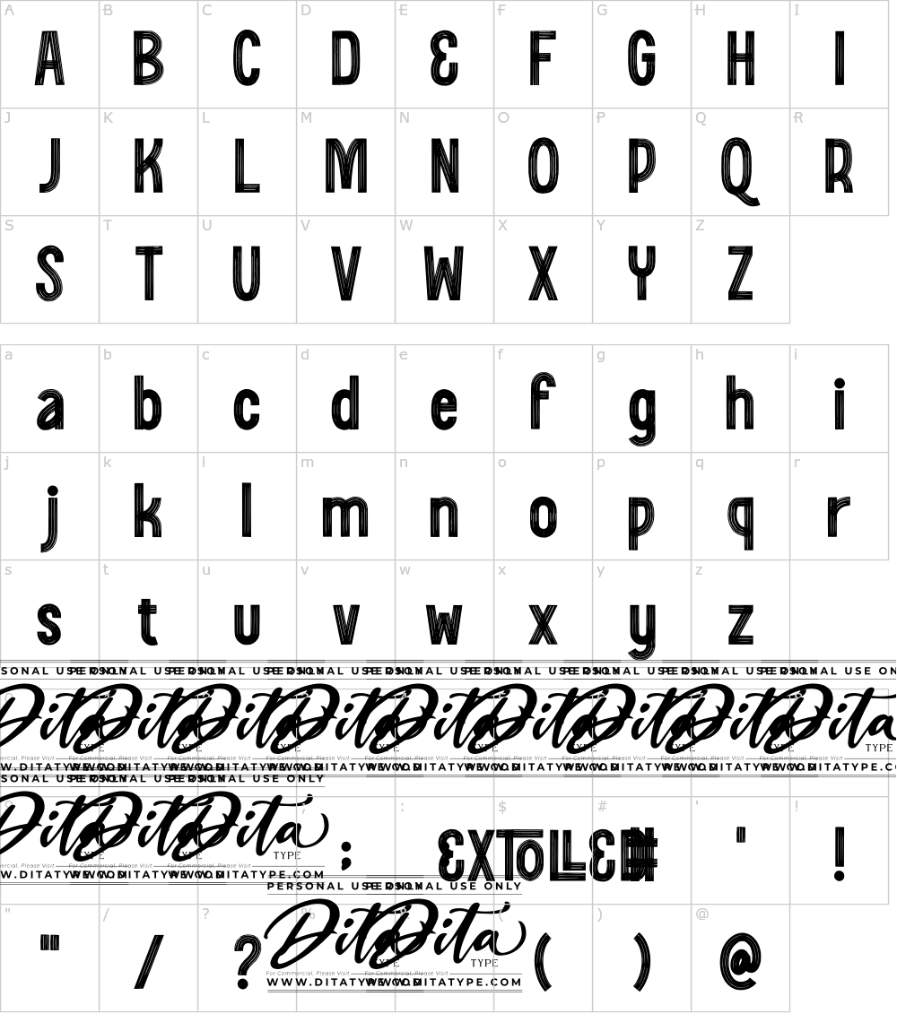 Zeichen der Schriftart: Extolled