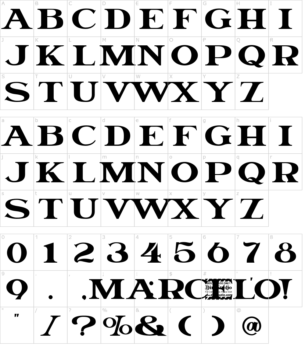 Caratteri del Font - Marcelo