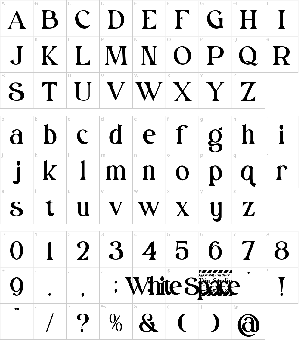 Caractères de la police d écriture - White Space [Din Studio]