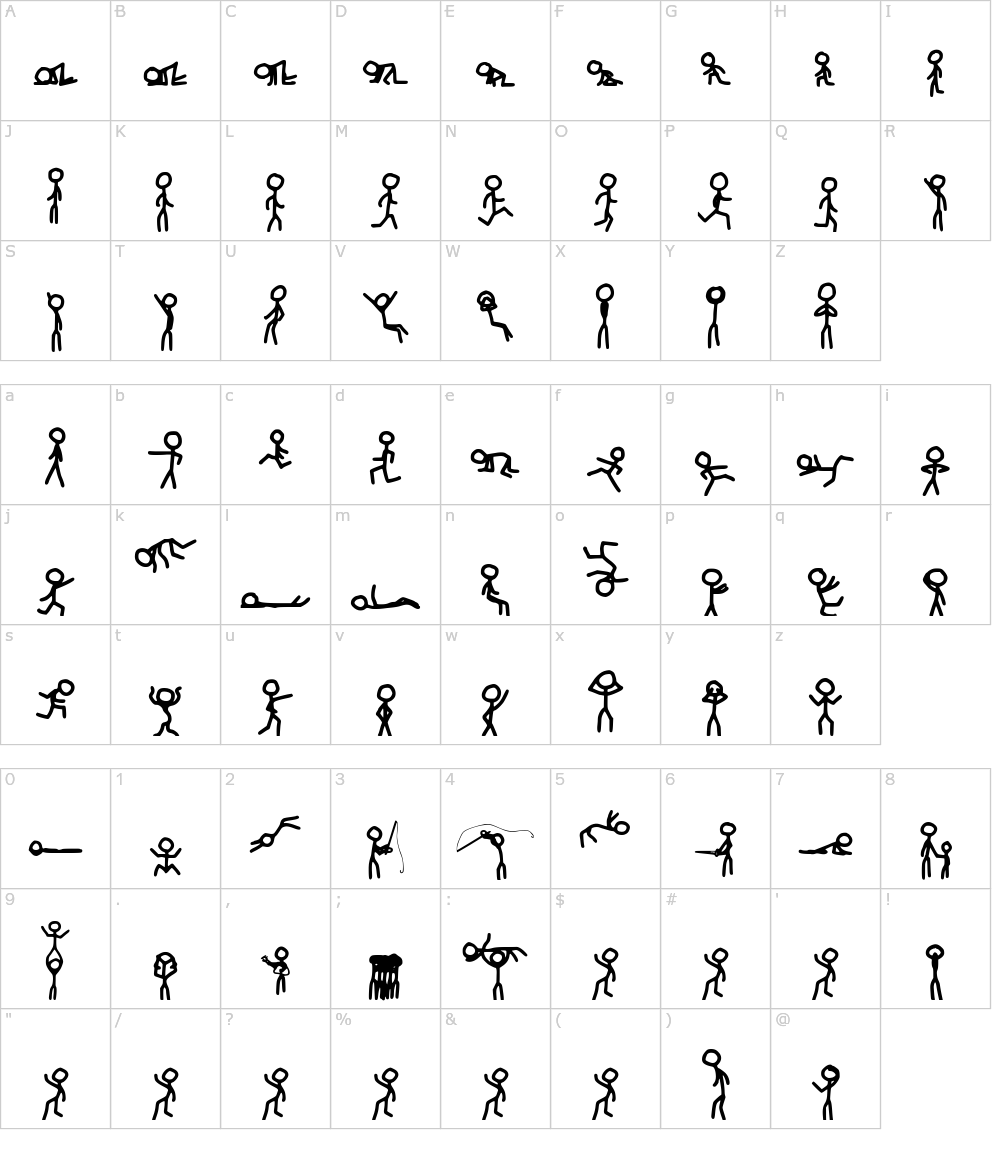 Caractères de la police d écriture - Stick Figure Font