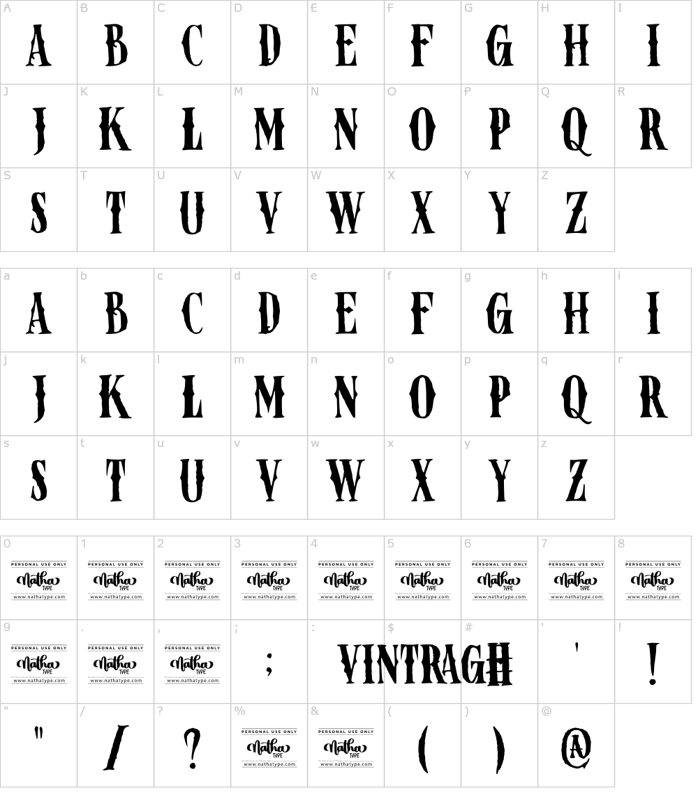 フォントの文字: Vintrage