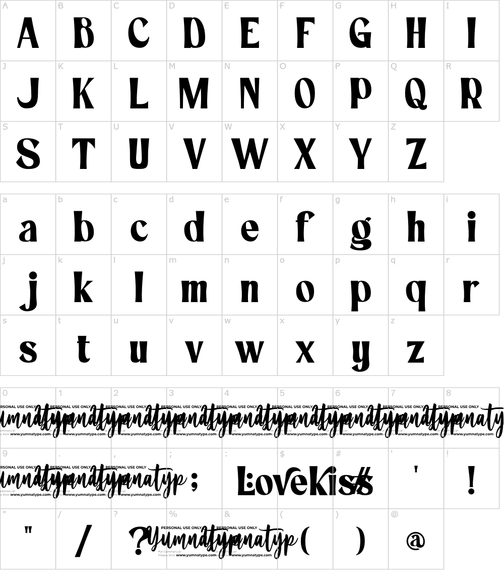 Characters: Lovekiss Font