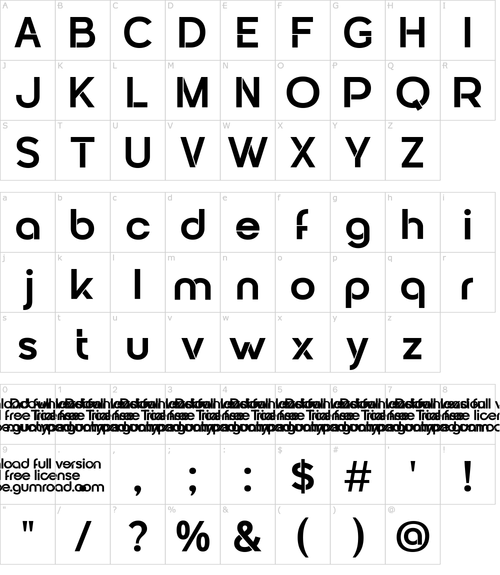 Zeichen der Schriftart: Qood