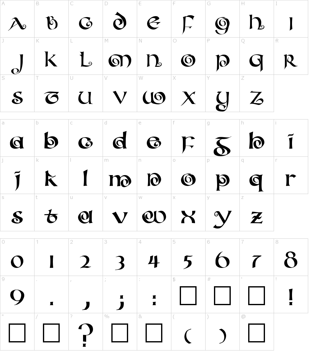 フォントの文字: Coiled Uncial
