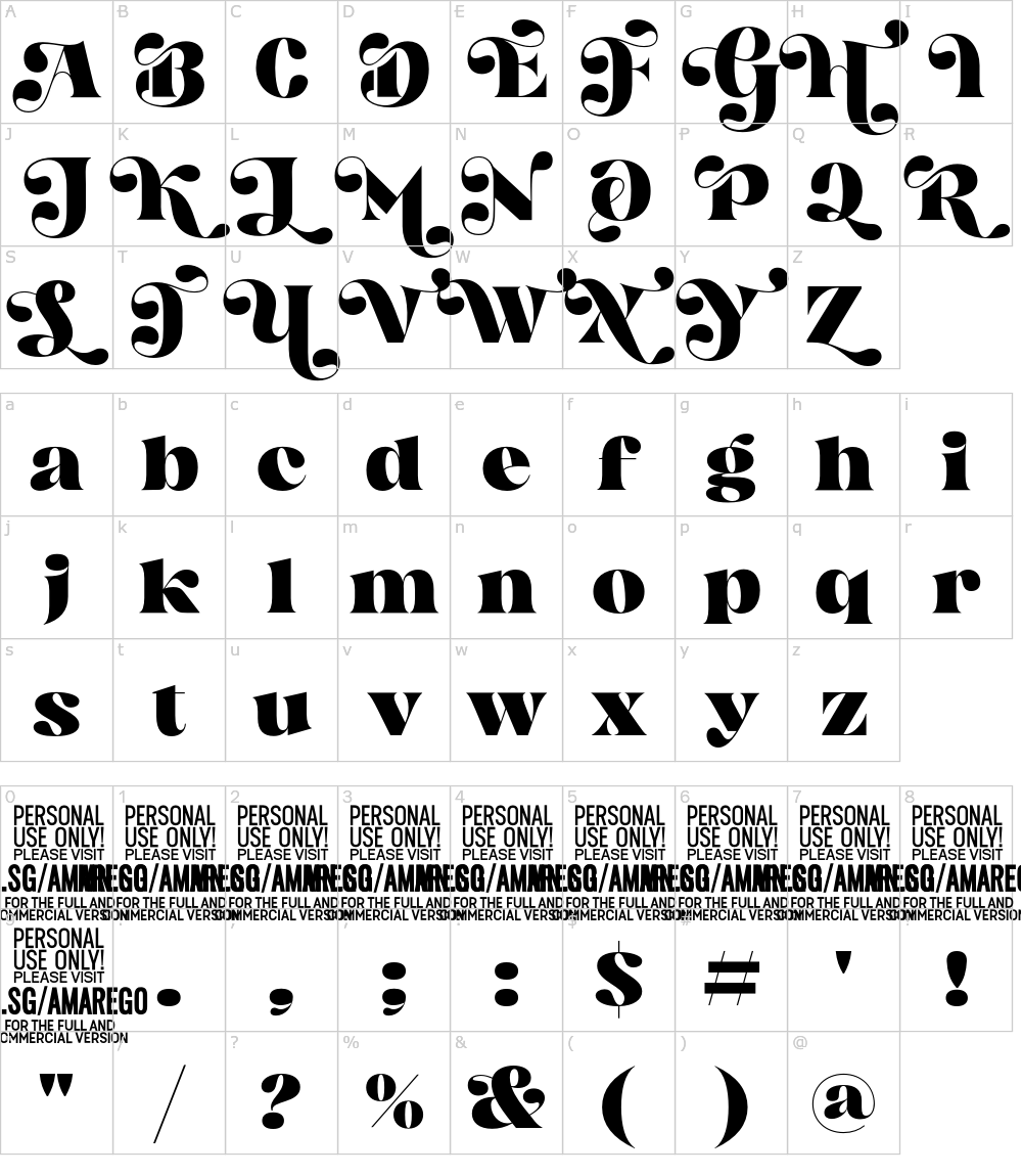 Caratteri del Font - Amarego