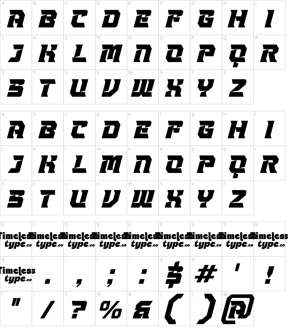 Caratteri del Font - Strike Vortex