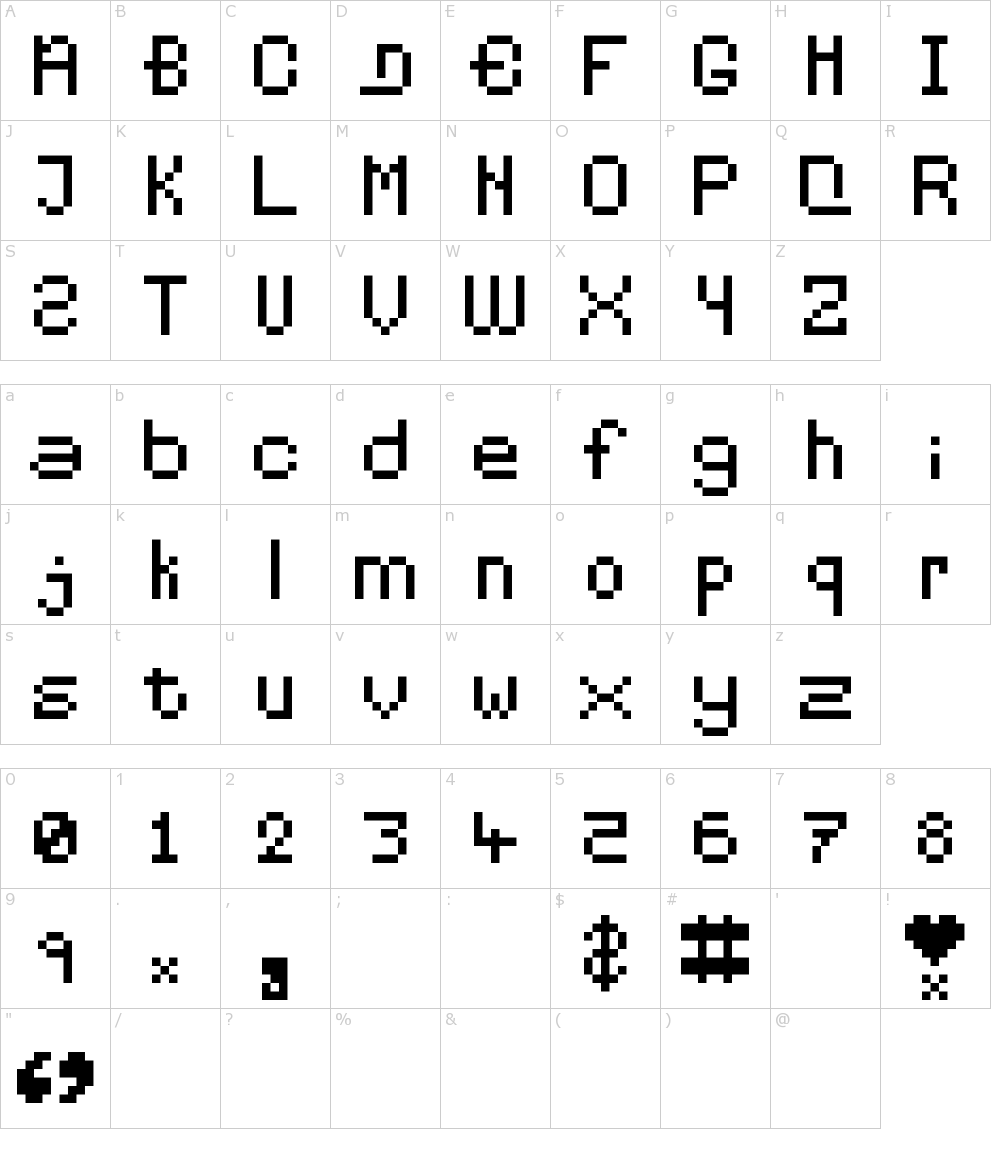Caractères de la police d écriture - Pixelates