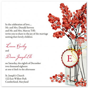 Berry Bouquet Wedding Invitation Featuring Voluta Script Font