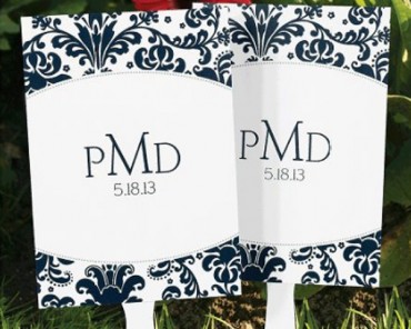 Damask Favor Fans Featuring Sackers Classic Roman Font