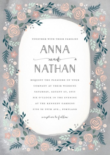 Painted Garden Wedding Invitation Featuring Naive Inline Sans Font