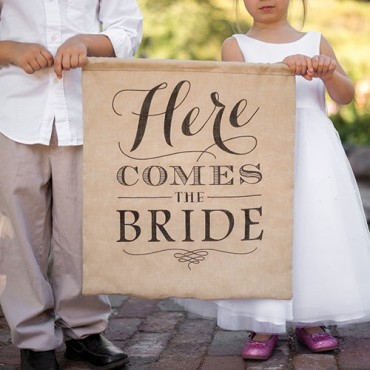 Rustic Here Comes The Bride Sign Featuring Footlight Font