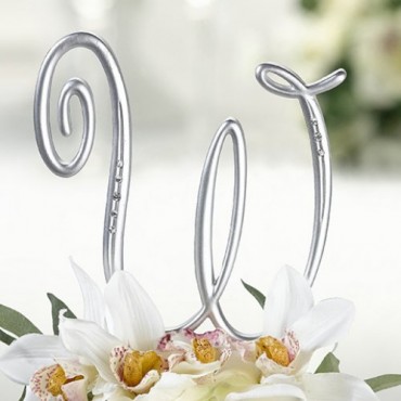 Silver Monogram Cake Topper Featuring Sweet Upright Script Font