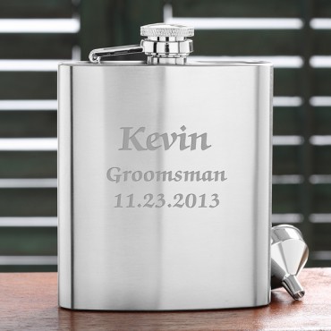 Stainless Steel Pocket Flask Featuring ITC Zapf Chancery Font