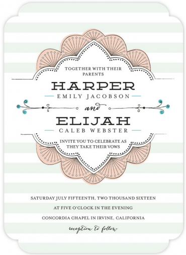 Striped Sweet Wedding Invitation Featuring Deming EP Font