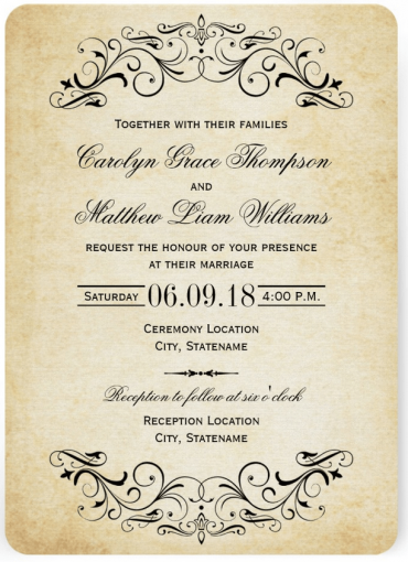 Vintage Wedding Invitation Featuring Flemish Script Font