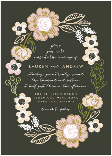 Botanical wreath Wedding Invitation Featuring Futura Font