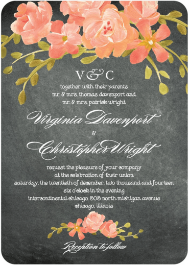 Chalkboard Floral Wedding Invitation Featuring Burgues Script Font