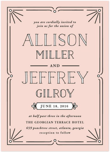 Classic Glam Wedding Invitation Featuring Naive Inline Font