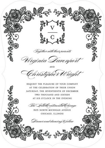 Garland Wedding Invitation Featuring Serlio Font